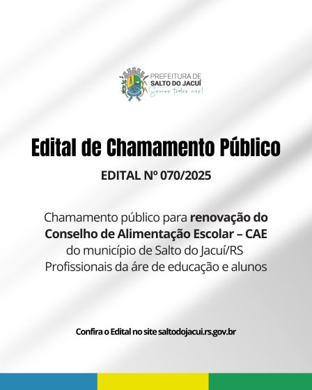 Chamamento público para renovação do conselho CAE – Profissionais da área de educação e alunos.