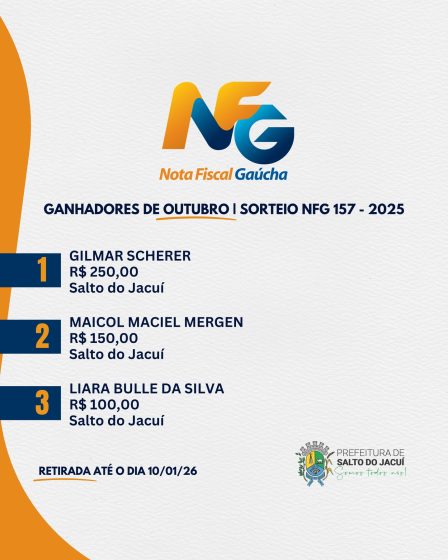 Relação de vencedores do Sorteio NFG 157 – OUTUBRO/2025