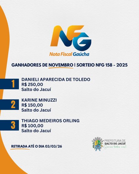 Vencedores do Sorteio NFG 158 – NOVEMBRO/2025.
