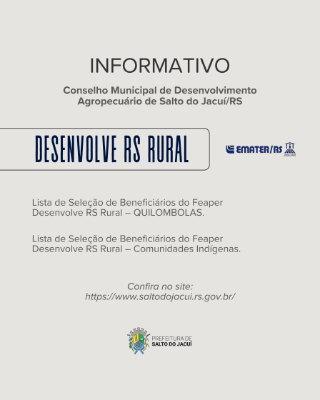 Informativo Conselho Municipal de Desenvolvimento Agropecuário de Salto do Jacuí/RS