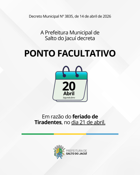Ponto facultativo em razão do feriado de Tiradentes