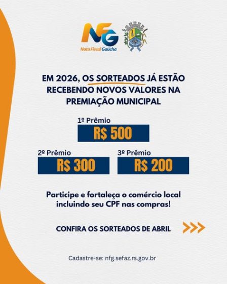 Relação de vencedores do Sorteio NFG 163 – Abril/2026.